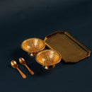 Gold Plated 2 Bowl & Tray Set with Wooden Box | Luxury Gift Hamper