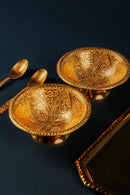 Gold Plated 2 Bowl & Tray Set with Wooden Box | Luxury Gift Hamper