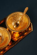 Gold Plated 2 Bowl & Tray Set with Wooden Box | Luxury Gift Hamper