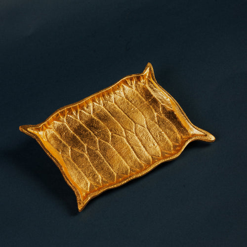Golden Aladdin Carpet Shaped Small Platter | Decorative Serving Tray