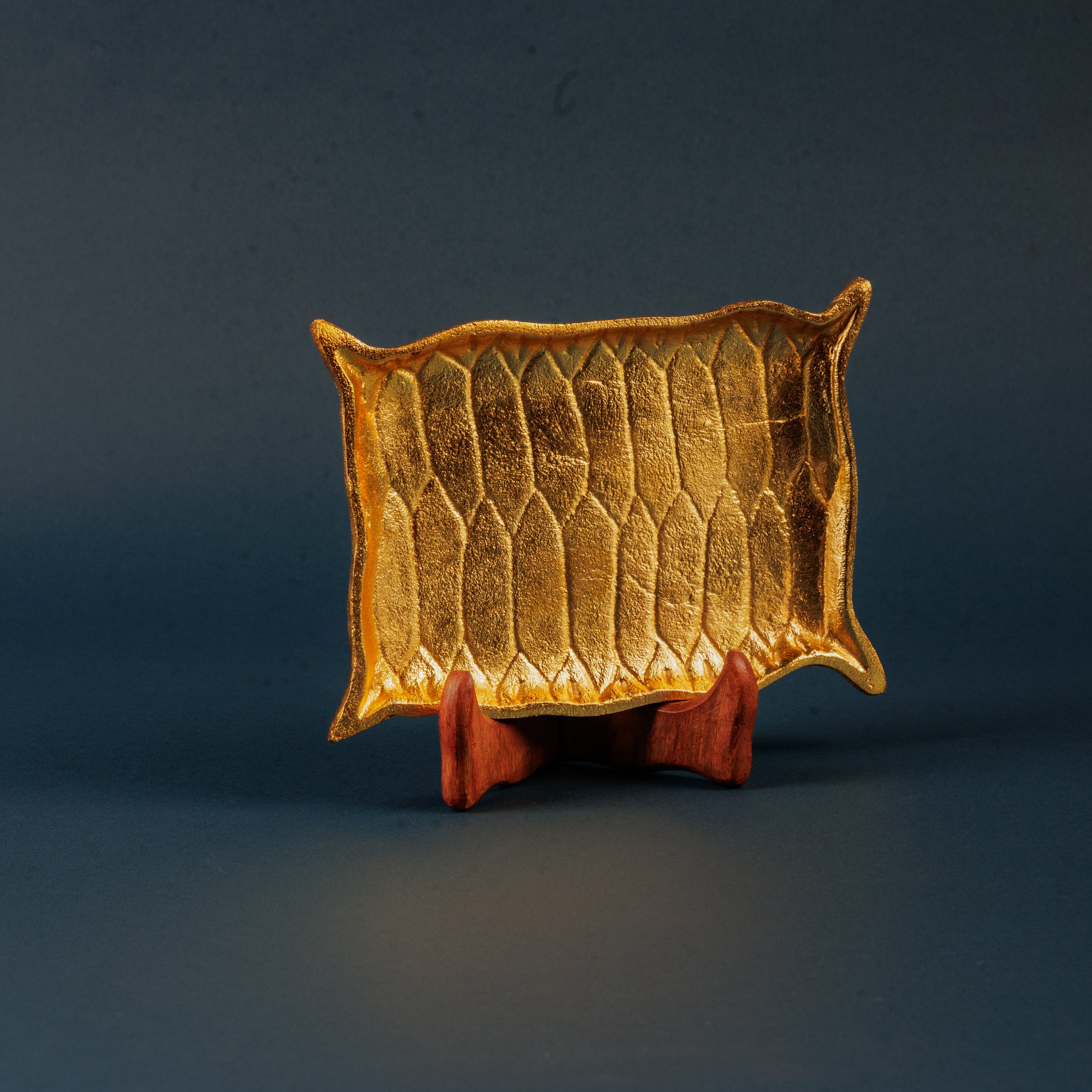 Golden Aladdin Carpet Shaped Small Platter | Decorative Serving Tray