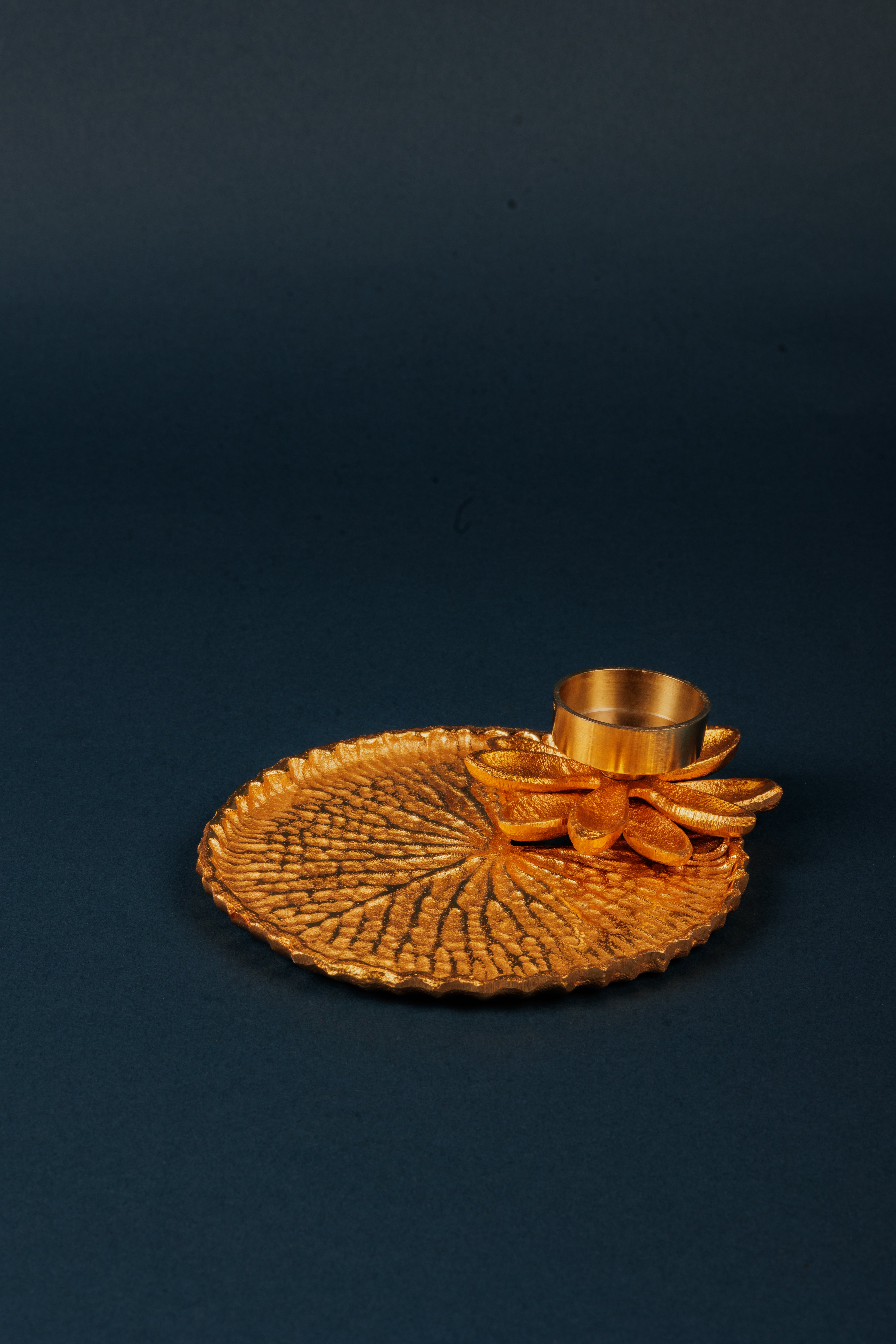 Golden Flower Pooja Thali for Festivals & Rituals
