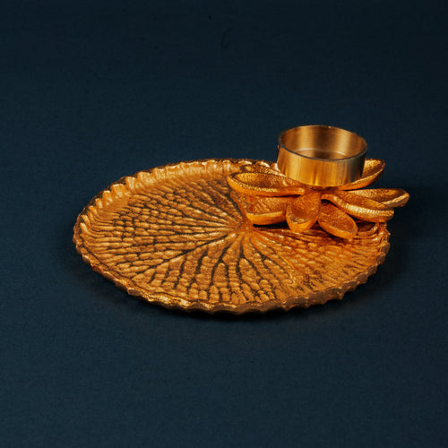 Golden Flower Pooja Thali for Festivals & Rituals
