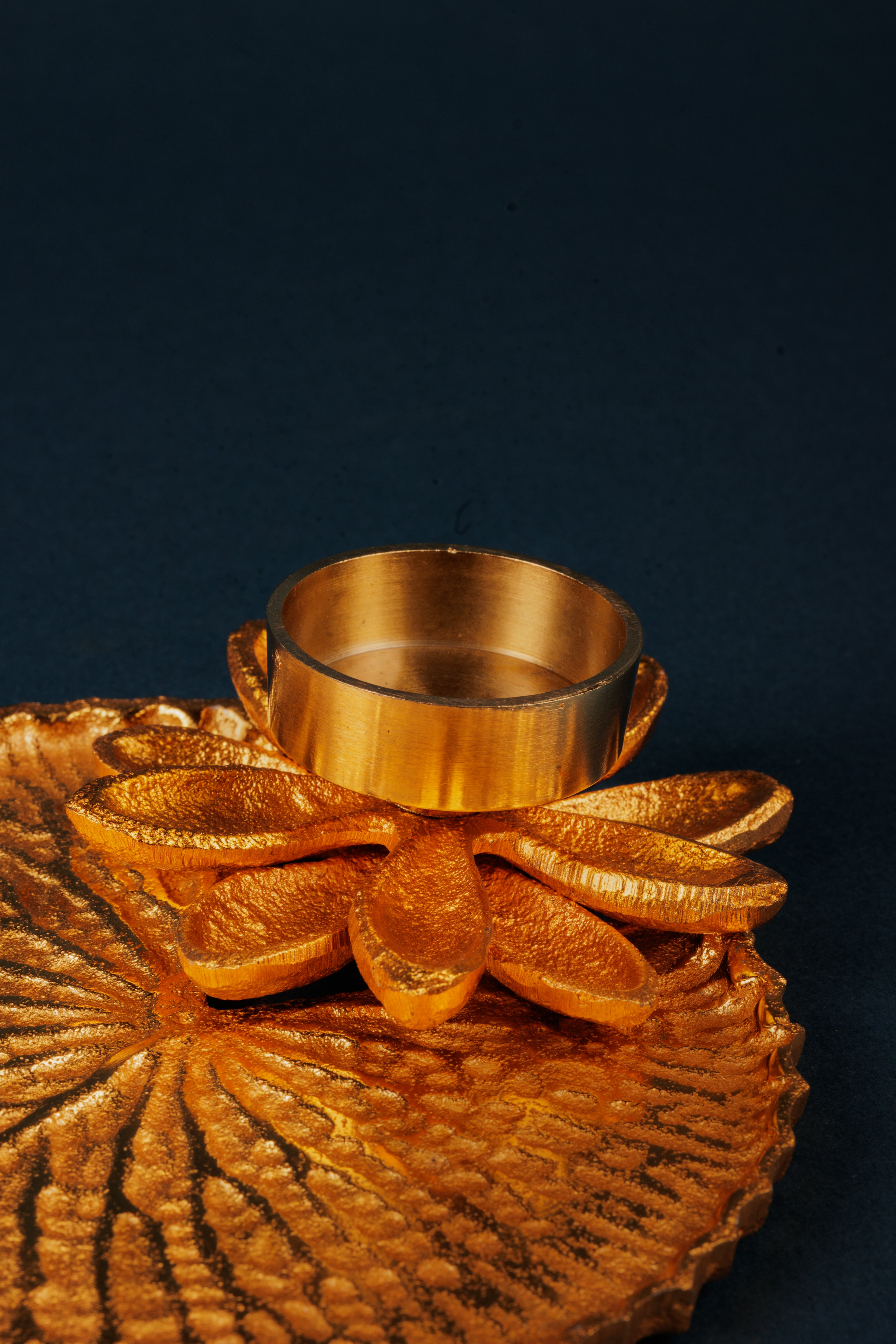 Golden Flower Pooja Thali for Festivals & Rituals