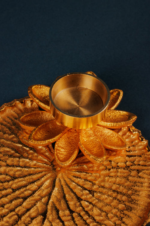 Golden Flower Pooja Thali for Festivals & Rituals