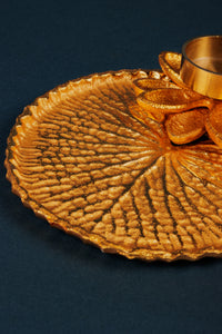 Golden Flower Pooja Thali for Festivals & Rituals