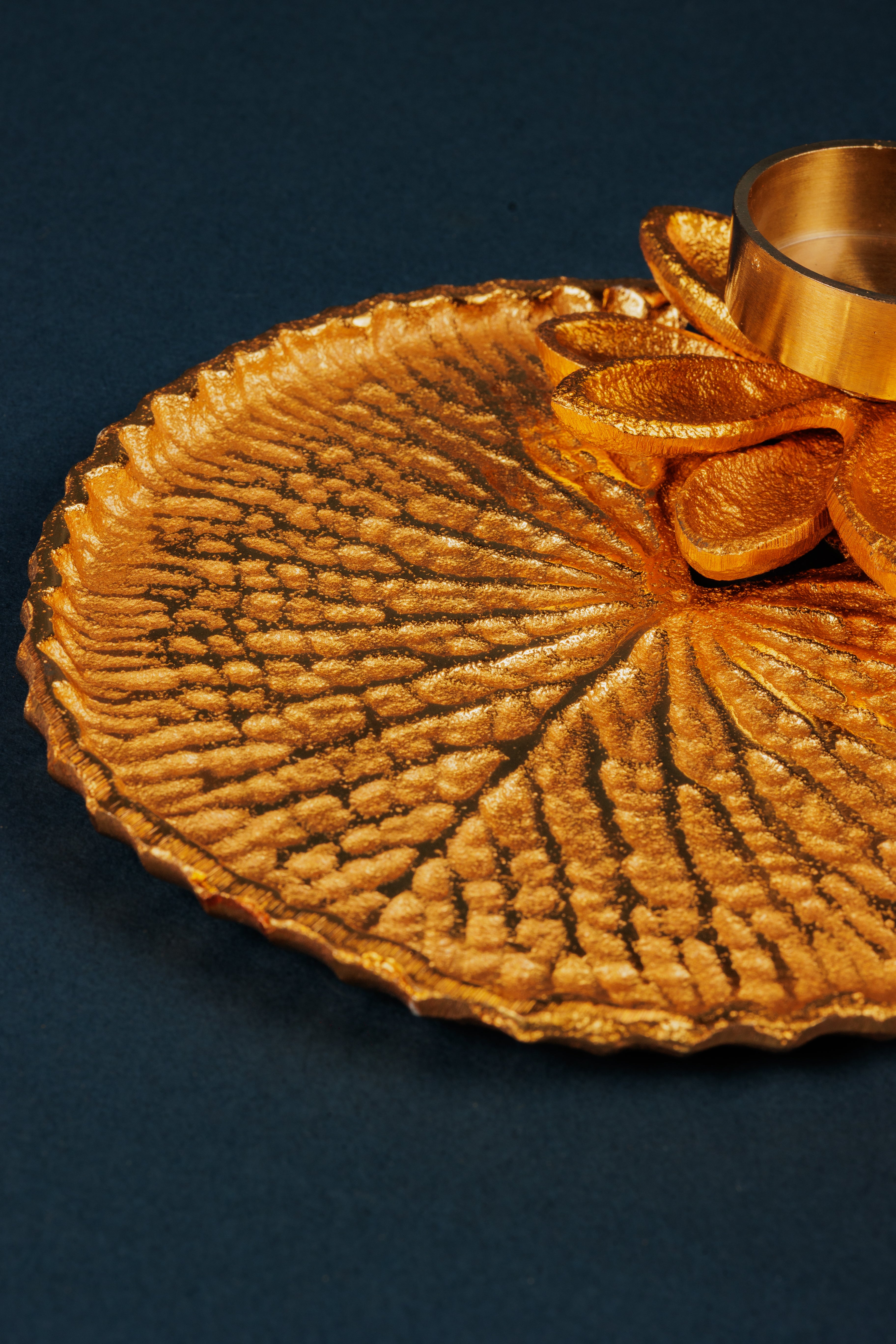 Golden Flower Pooja Thali for Festivals & Rituals