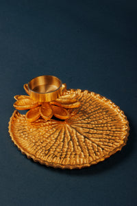 Golden Flower Pooja Thali for Festivals & Rituals