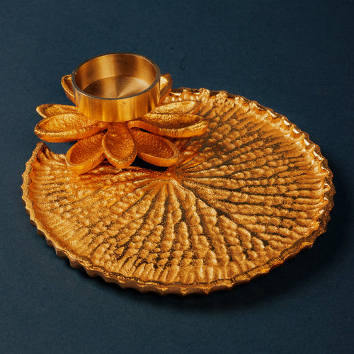 Golden Flower Pooja Thali for Festivals & Rituals