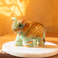 Green Aventurine Elephant with Meenakari Artwork