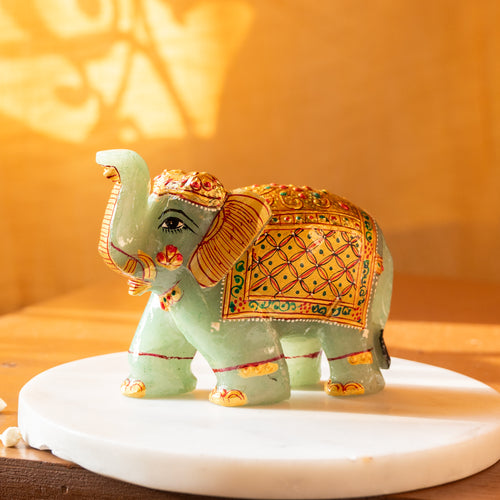 Green Aventurine Elephant with Meenakari Artwork