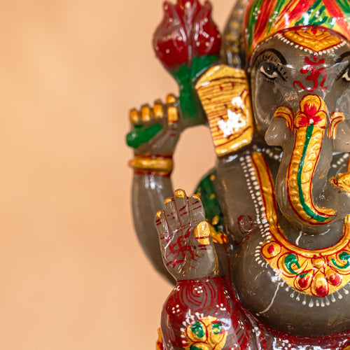 Grey Quartz Ganesha Sitting on a rat