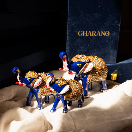 Meenakari golden pearl elephant family of 3