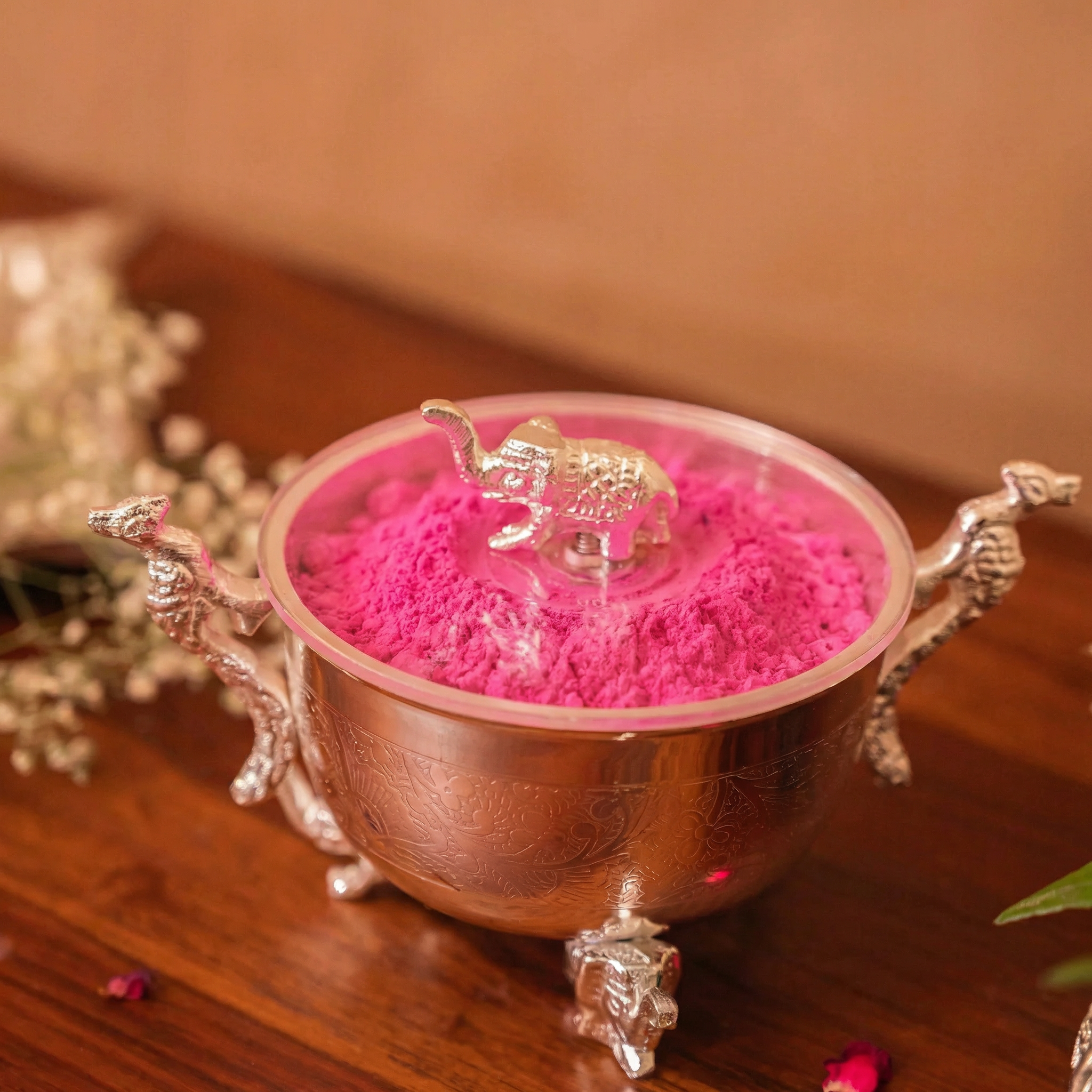 Premium Silver-Plated Elephant and Peacock Dry Fruit Bowl single