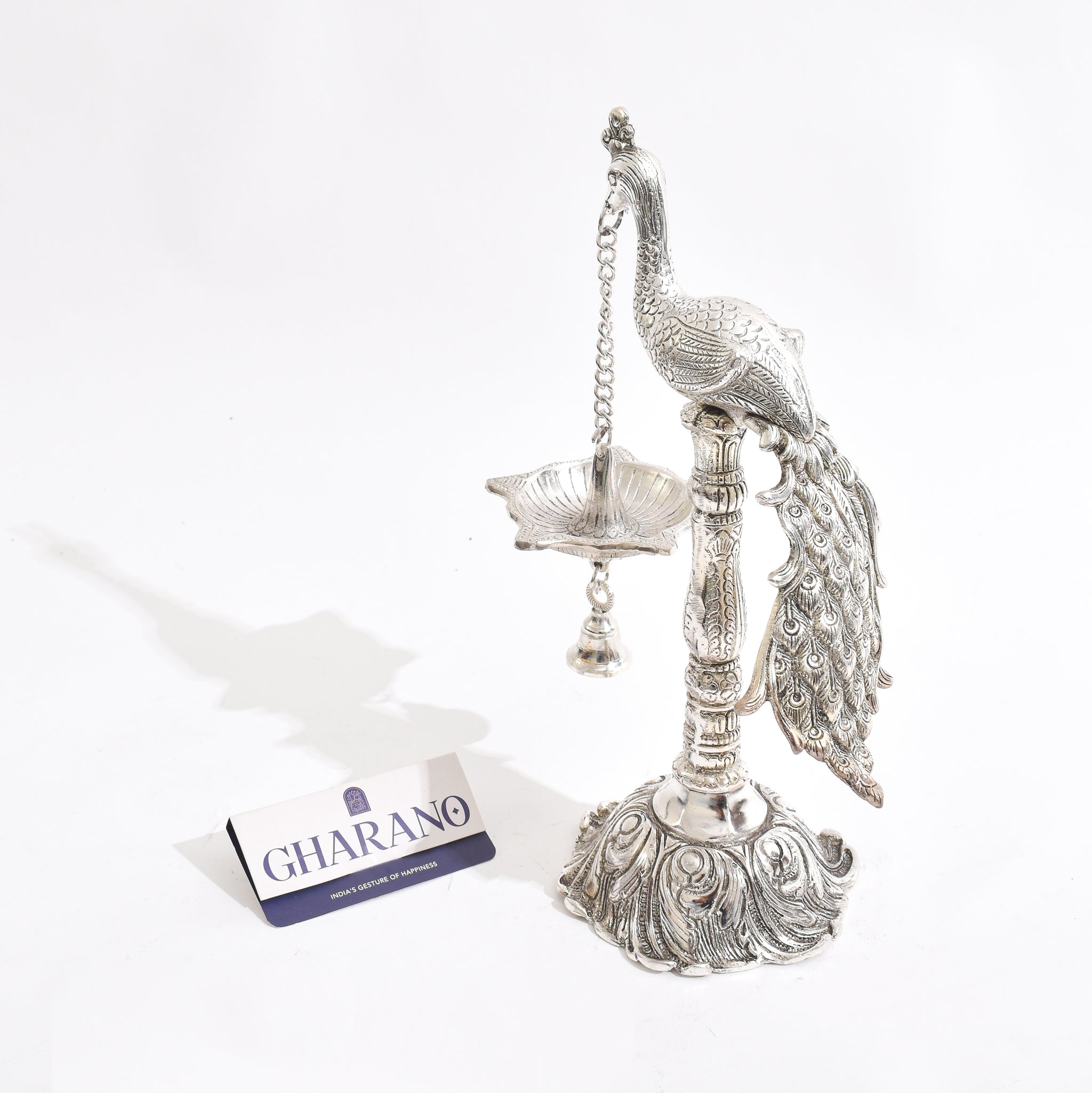 German Silver Peacock with Hanging Diya