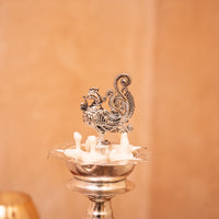 Premium Silver-Plated Elephant and Peacock Diya