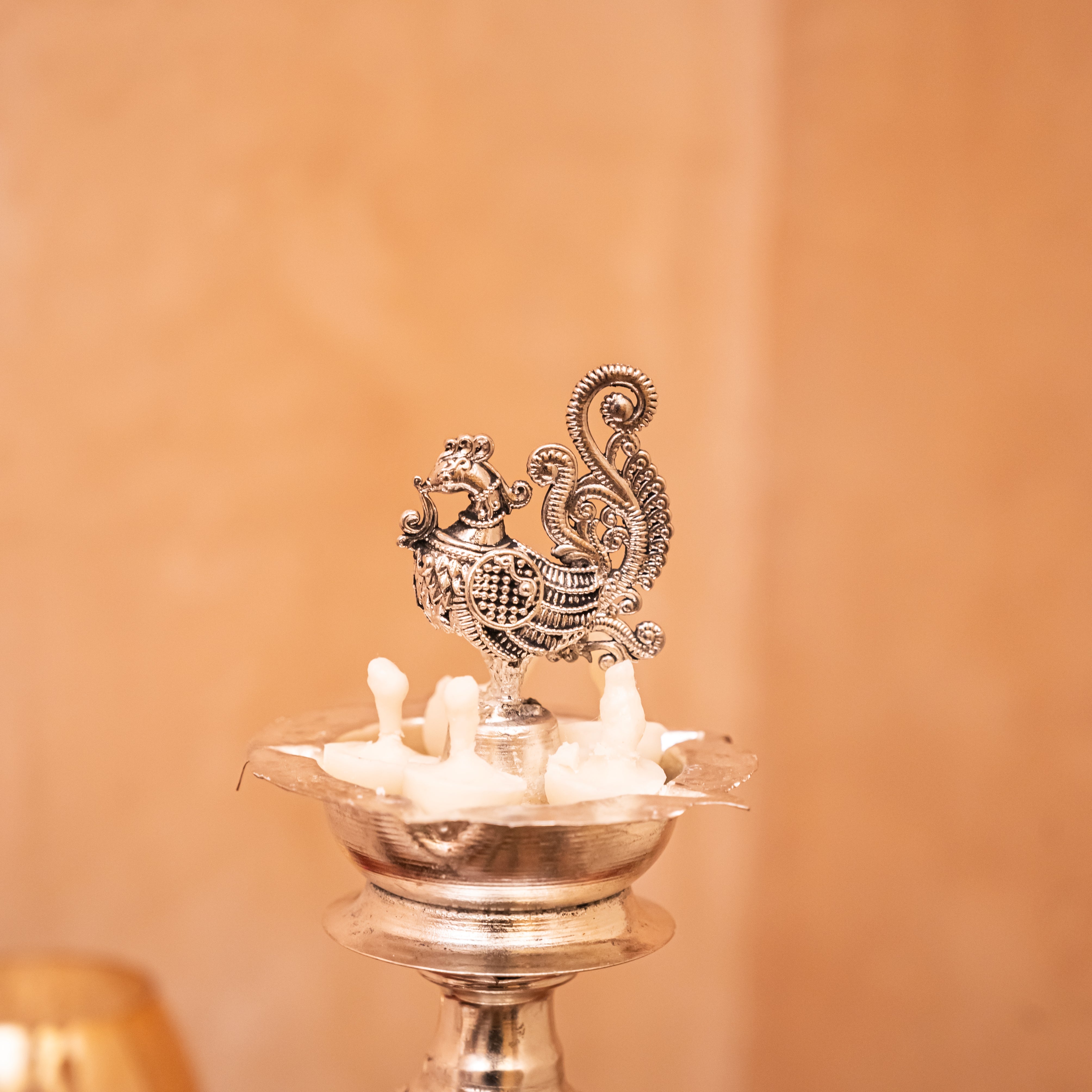 Premium Silver-Plated Elephant and Peacock Diya
