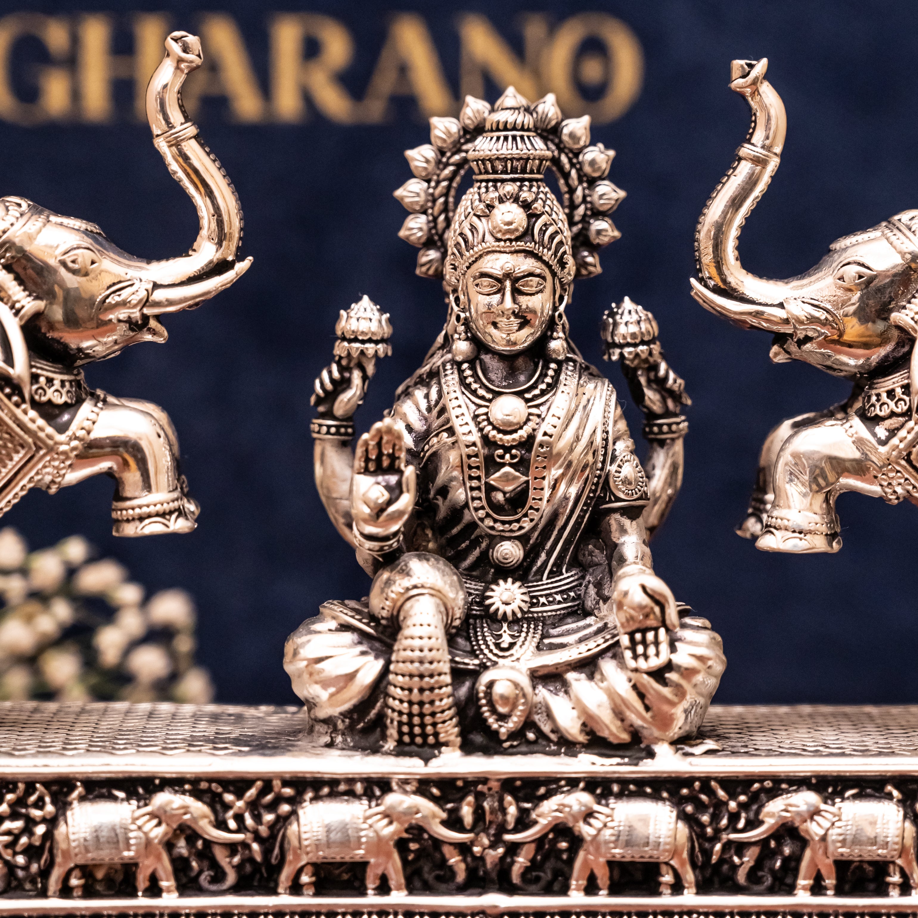 Premium Silver-Plated Gaja Lakshmi Statue