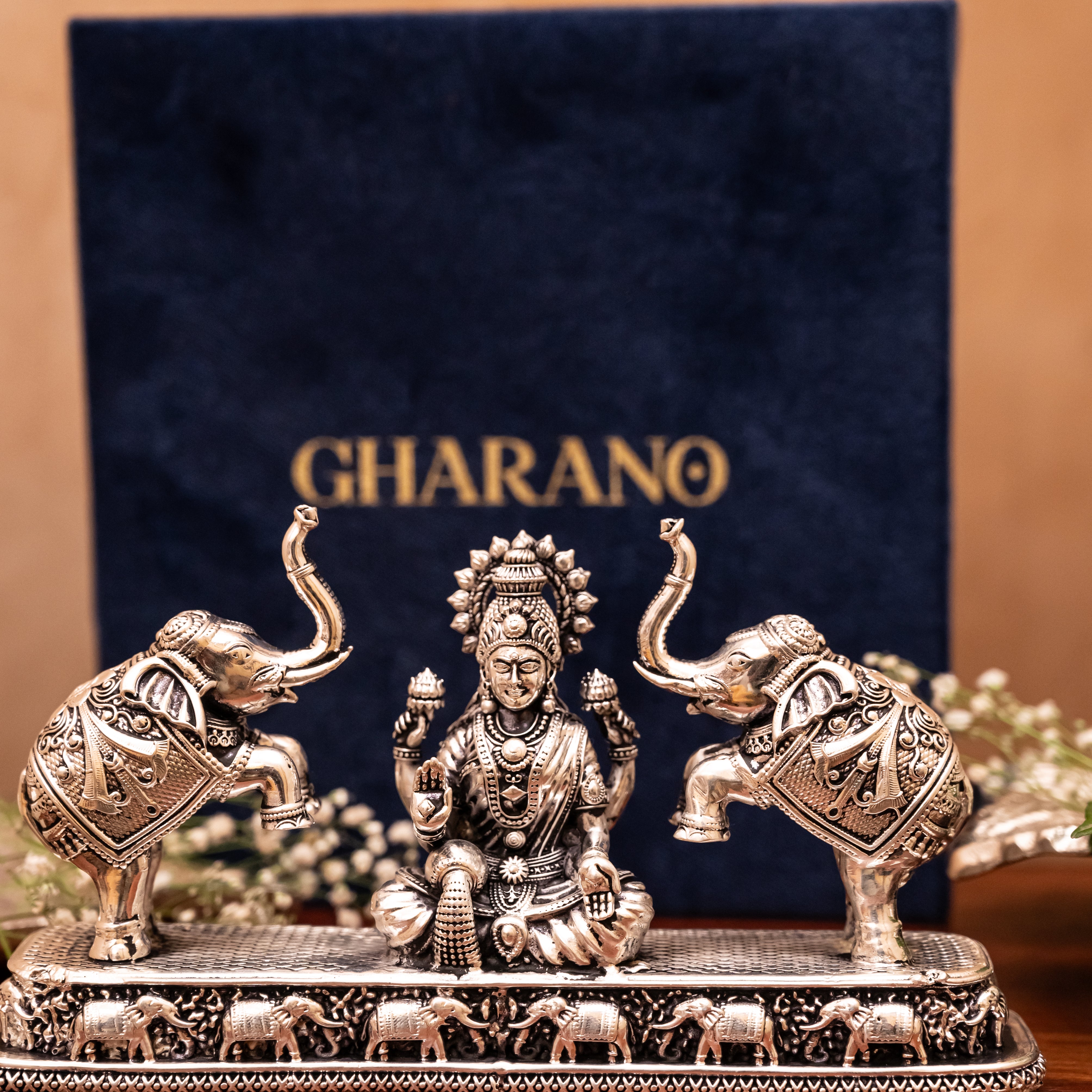 Premium Silver-Plated Gaja Lakshmi Statue