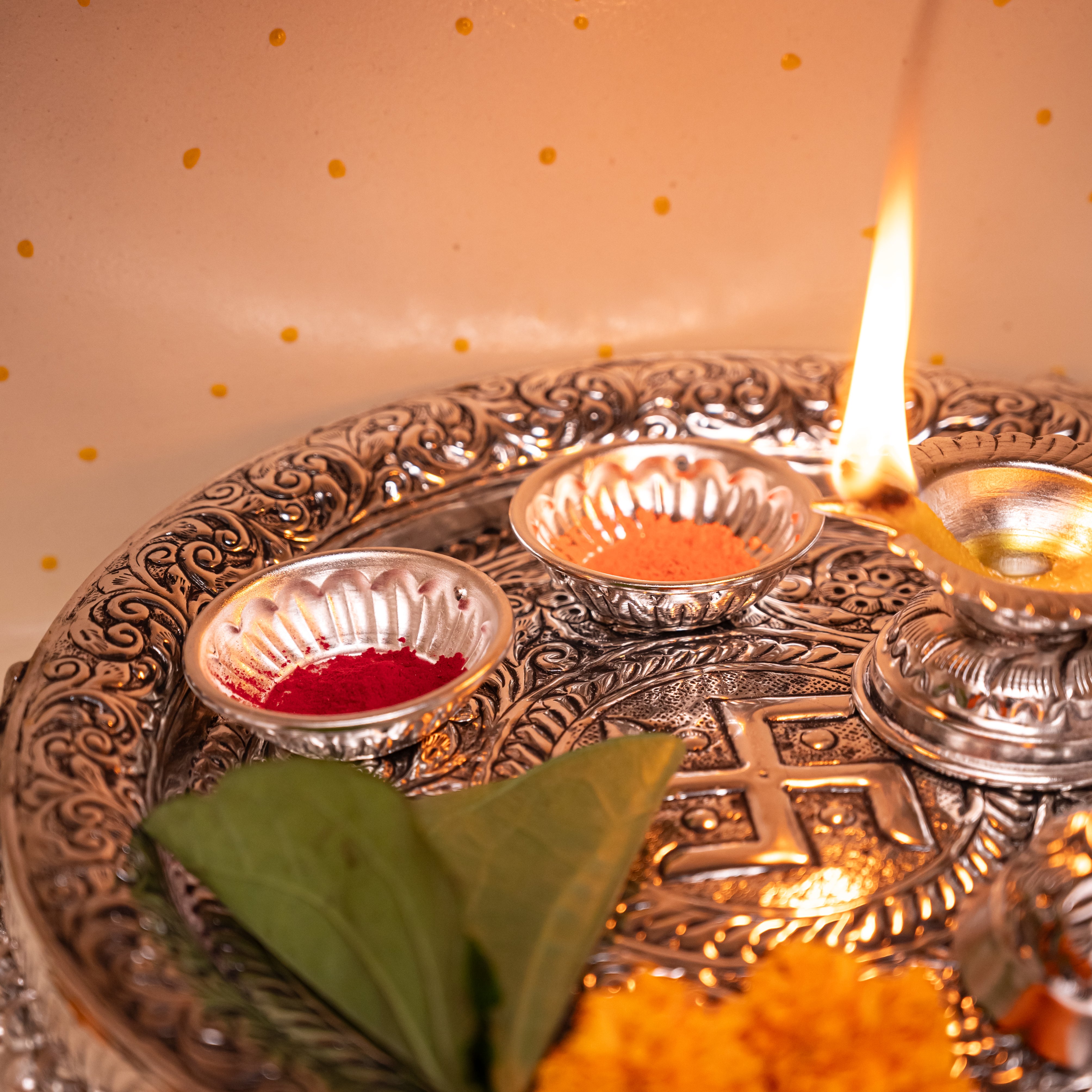 Premium Silver-Plated Ghungroo Pooja Thali Set with Elephant Base