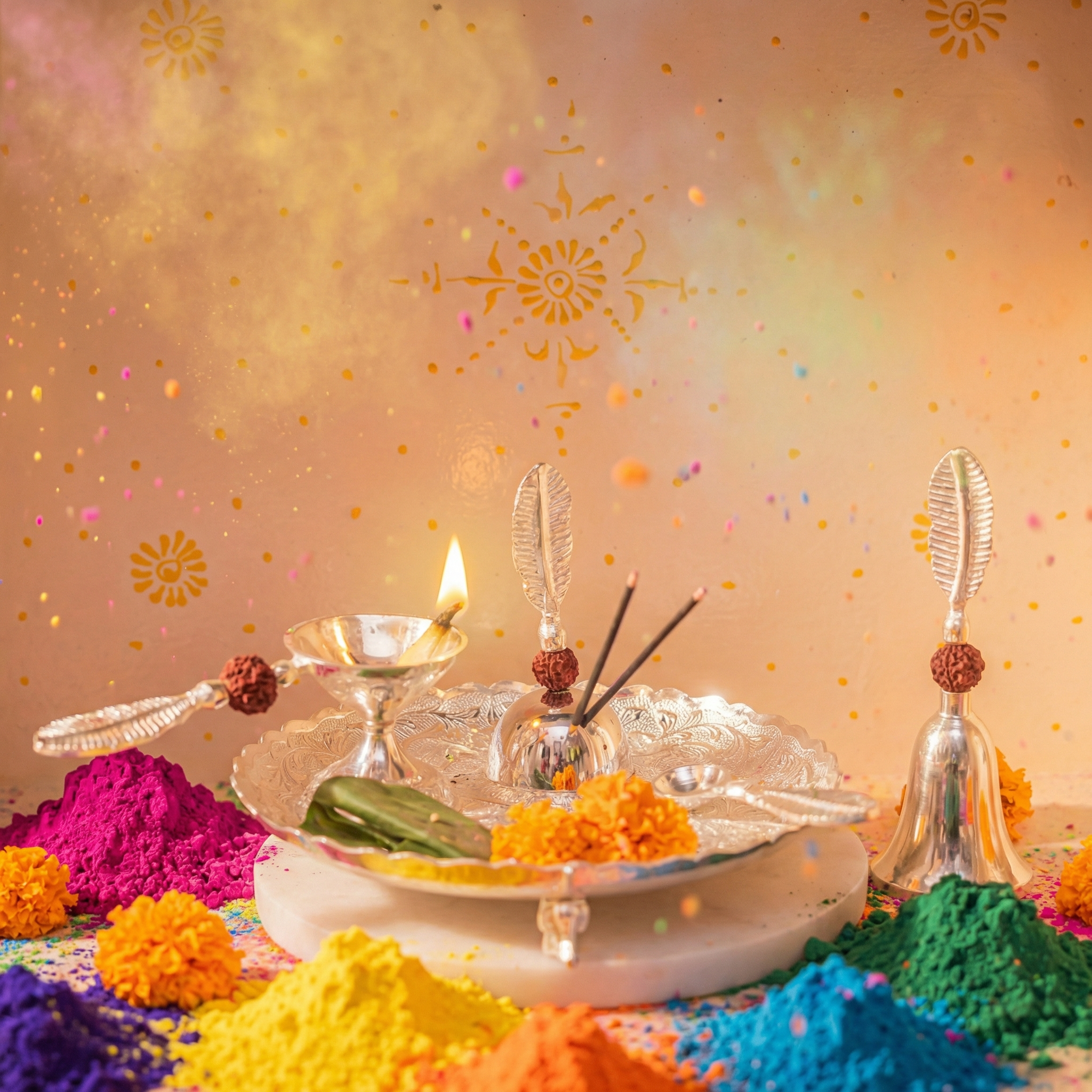 Premium silver-plated Pooja Thali with Elephant Stand and Rudraksh Accents