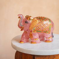 Rose Quartz Elephant with Meenakari Work