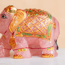 Rose Quartz Elephant with Meenakari Work