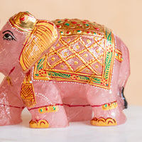 Rose Quartz Elephant with Meenakari Work