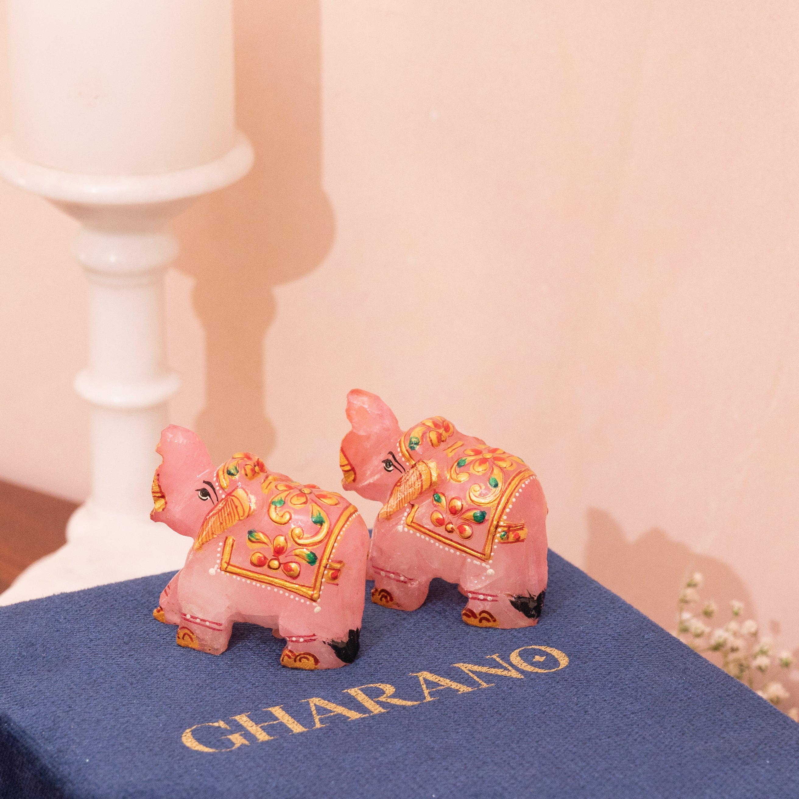 Rose Quartz Mini Elephant Pair