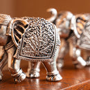Set of 2 Premium Hand-Carved Brass Elephants with Silver Plating