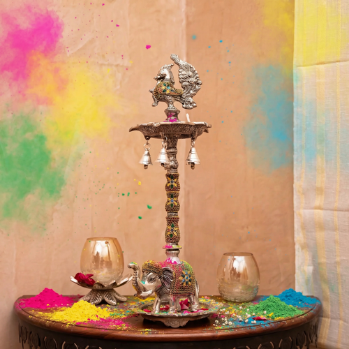 Stonework Elephant & Peacock Decorative Diya