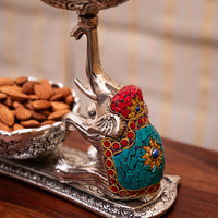 Upside Trunk Elephant for Dry Fruit Serving with Tangerine Quartz and Lapis Lazuli Details