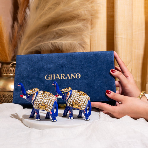 White Pearl Elephant pair with Minakari Artwork