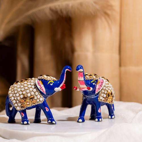 White Pearl Elephant pair with Minakari Artwork